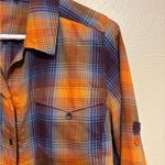 Woolrich  Women’s Plaid Button Up Flannel Shirt Orange Blue Medium Photo 5