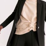 Mango Sugus Long Synthetic Coat Jacket Button Pockets Shoulder Pads Black NEW Photo 3