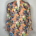 JADE | Melody Tam Colorful Floral 3/4 Sleeve Split Neck Blouse Women’s Size XS Blue Photo 0