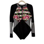Lopie Womens Rash Guard One Piece Swimsuit Floral Stripe Long Sleeve Zip Size L Black Size L Photo 6