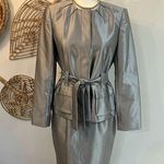 Calvin Klein Vintage RARE Silver Metallic Blazer Skirt Set 2 Piece Career Sz 4 Photo 1