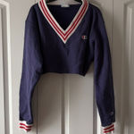 Champion Vintage Women’s  Blue Cropped Sweatshirt Red & White Trim Size XS Photo 0