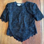Laurence Kazar VTG Beaded Silk Top Black Sequin Evening Blouse Scalloped Size XL Photo 2