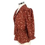 Monteau Floral Tie-Neck Blouse Peplum Brown Size Large NWT Photo 3