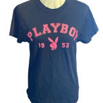 Playboy  Black Short Sleeve T-Shirt with Pink Lettering Crewneck 100% Cotton Size Photo 0
