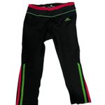 Adidas Marathon ‘10 Black cropped Leggings with Green and Pink Stripes Photo 0