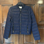Bershka  Quilted Bomber Jacket Coat Size Large Navy Blue Women Photo 0