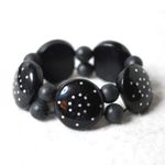 Source Unknown Vintage Cottagecore Black Acylic Dotted Circles/Lava Beads 7.5" Stretch Bracelet Photo 0
