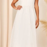 Lulus NWT  Forever Celebrated White Swiss Dot Ruched Tulle Midi Dress Size XXL Photo 0