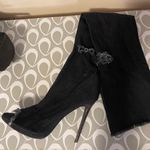 Womens ShoeDazzle Destroyed Over the Knee Dark Denim Heeled Boots Size 8 Blue Photo 2