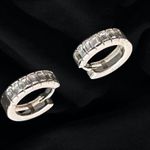 Baguette Cut CZ Diamond Hoop/Huggie Earrings Silver Photo 6