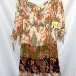 NWT Fig & Flower Floral Earthy Tones Dress size Medium Boho chic RUSCHED waist Orange Photo 0