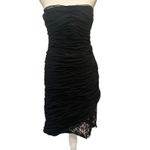 Victor Costa Vintage 1980s Black Ruched Strapless Lace Hem Gothic Cocktail Sz 6 Photo 2