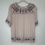 Knox Rose Boho Aztec Embroidered Swiss Dot Short Sleeves Blouse Top Photo 0