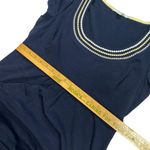 Boden Empire Waist Shift Dress Women's Size 10R Navy Blue Yellow Embroidered Photo 5
