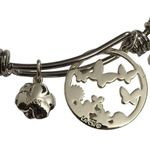Silver Tone Butterfly Charm Bangle Bracelet With Crystals LA CN Photo 1