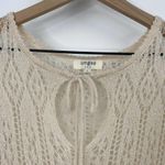 Umgee Crochet Lace Knit Sheer Mini Dress Coverup Keyhole Tie Long Sleeve Cream L Photo 1