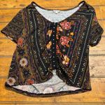 Eyeshadow Black Floral Print Crochet Hook Front Cropped Top XS Photo 0
