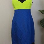 Vintage 90’s Ashley Brooke Cutout Colorblock Linen Mini Dress Blue Size 10 Photo 0