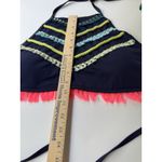 Aerie BLUE TRIANGLE SWIM TOP CROP TOP WITH FRINGES SIZE XL Blush Halter Photo 7