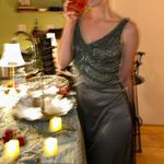 Vintage baby blue black mesh overlay beaded dress great Gatsby glam size 6 Photo 7