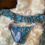 Aqua Blue Paisley Off the Shoulder Bikini Set Women’s Size X Photo 4