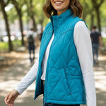 Cowgirl Up Teal Quilted Puffer Vest with rhinestones front pockets Blue Size M Photo 0