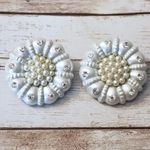 Vintage Clip On Earrings Silver Tone, Faux Pearls, Clear Gems 1.25" Photo 0