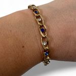 Gold Tone Blue Rhinestone Tennis Bracelet Women’s Jewelry Photo 0