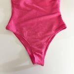 [Hot Pink] Ribbed Textured Asymmetrical Strap One Piece Cheeky Swimsuit Sz Large Pink Photo 5
