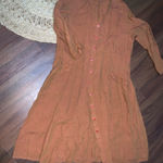 Flax  brown maxi button down dress long sleeve linen casual boho classic fall L Photo 0