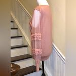 EXPRESS Dusty Rose Long Knit Sweater w Alternating Shear & Ruffle Sleeve Panels Photo 1