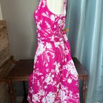 dressbarn Pink and White Floral Midi Dress Size 12 Photo 1