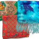 Vintage Silk Scarf Bundle, 3 Mixed Print, Multicolor Rectangle Scarves Photo 1