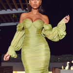MISS CIRCLE Sirene Olive Pleated‎ Off Shoulder Balloon
Sleeves Dress Size Small Green Photo 0
