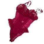 Vintage Magenta Mesh Lace Ruffle Teddy Lingerie One Piece Bodysuit large Pink Photo 3