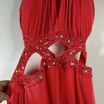 Morgan & co Prom Dress Maxi Gown Y2K Beaded Halter Cut Out Mermaid Coral S Sexy Red Photo 3