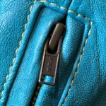 Tracy Reese  Turquoise Moto Leather Biker Jacket SZ 0 Y2K Country Western Texas Photo 4