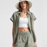 Quince Vintage Wash Tencel Camp Shirt Olive Green Size S Photo 3