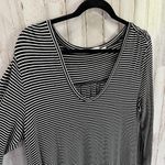 Gap  Black White Stripe Long Sleeve Swing Dress Midi V Neck Photo 3