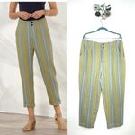 Soft Surroundings Caldera Linen Blend Pants High Waisted Aqua Stripe Size 14 Photo 1
