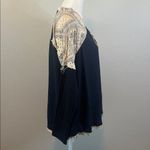 Miss Me Mixed Media Long Sleeve Knit Top Blue/Cream Size Smal Photo 1