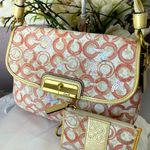 Coach  Elegant Cream and Gold Designer Shoulder Bag and card case/keychain Photo 10