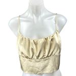 ZARA Yellow Silk Satin Ruched Sleeveless Cami Camisole Tank Crop Top Size L Photo 0