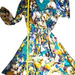 Nicole Miller Mini Dress | Floral Satin | Women’s Small | Long Sleeve | Wrap Photo 6