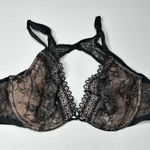 Victoria's Secret Black Lace Unlined Bra 32DD Plunging Neckline Photo 6