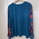 The Pioneer Woman Blouse Floral Sleeves Pullover Teal Blue Cottage Chiffon 3X Green Photo 2
