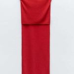 ZARA NWOT Off Shoulder Midi Knit Dress Red Bloggers Fave Stretch Small Photo 0