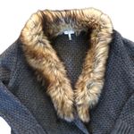 Joie Jamilee Gray Yak Wool Knit Faux Fur Collar Women’s Cárdigan Sweater Small Photo 6