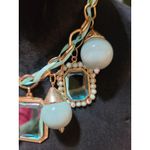 Women's Statement Chunky Bib Necklace With Blue Beads And Rectangular Gemstones Photo 3